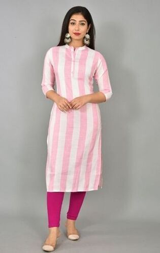 Soft Lightweight Breathable Fabric Party Wear 3/4th Sleeve Ladies Stripe Print Kurti