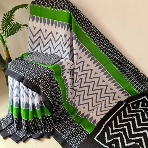 Cotton Saree - Lightweight Air-drying Fabric, Black And White Printed Design | Perfect For Daytime Or Evening Elegance, Wrinkle-resistant, Flattering Fit