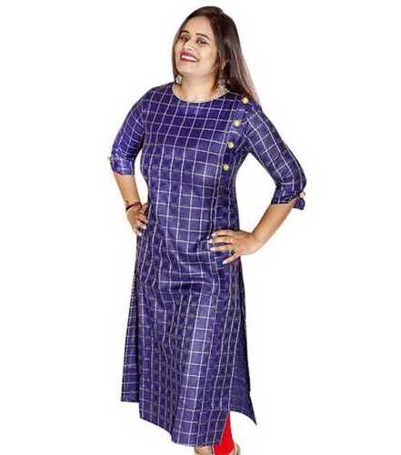 Cotton Printed Ladies Kurta - M Size, Purple Color | Breathable, No Fade, Quick Dry, Full Sleeves, Summer Comfort