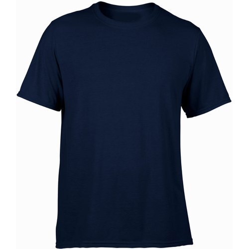 Mens Short Sleeve Plain Dark Blue Round Neck Casual Wear Cotton T-Shirt