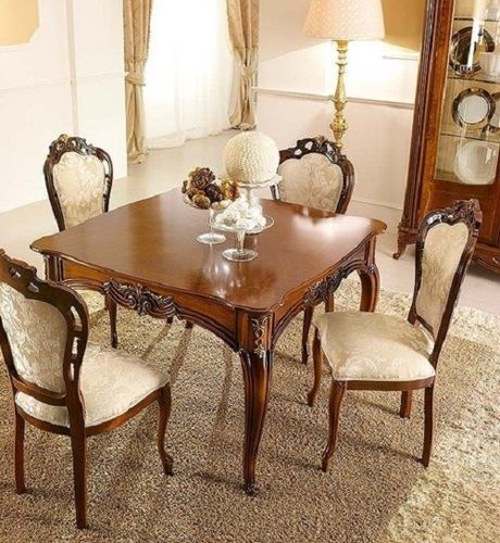 Brown And White Color Designer Interior Plywood Wooden Dining Table Set For Home Use