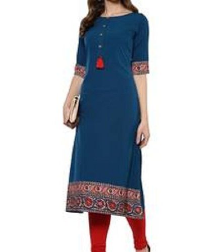 Comfortable And Eye Catching Design Party Wear Blue Colour And Cotton Ladies Kurta