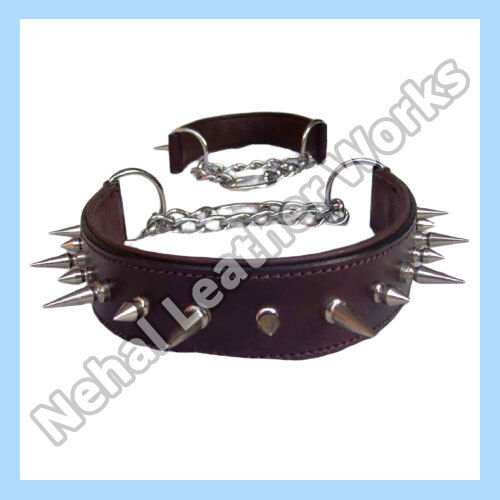 Skin-Friendly Fancy Leather Pet Dog Collar With Silver Beads And Nickel Polish Hardware