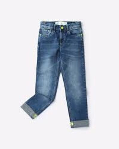 Cream Kid'S Boys Regular Fit Metal Zipper Washed Pattern Blue Colored Jeans