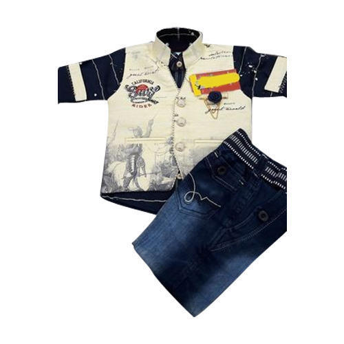 लड़कों के लिए आधुनिक लंबी आस्तीन वाला स्टाइलिश और मोडल सांस लेने योग्य नीला सैंडल फैंसी किड्स बाबा सूट