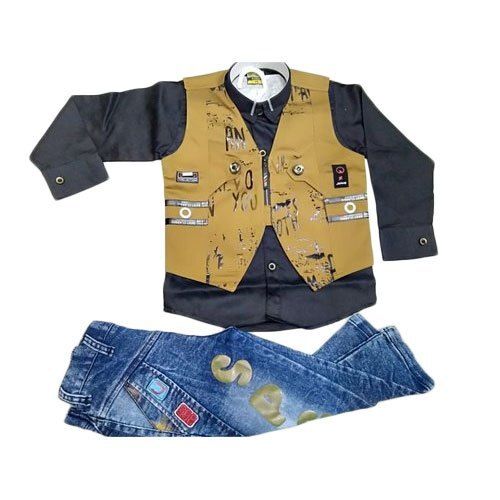 Available In Different Colors Full Sleeves Cotton And Denim Party Wear Kids Baba Suit