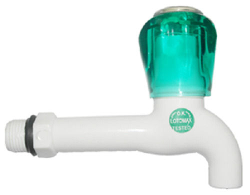 White Colour Easy To Fit Plastic Water Tap With Strong Construction And Green Color Knob