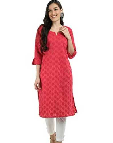 Women's Cotton Long Kurti - Blue With White Floral Pattern Breathable & Washable Fabric Perfect For All Occasions