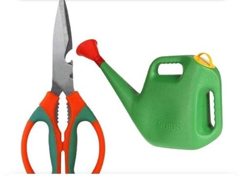 Green Garden Watering Can 5 Ltr And Gardening Scissor With Premium Quality Lawn Edgers