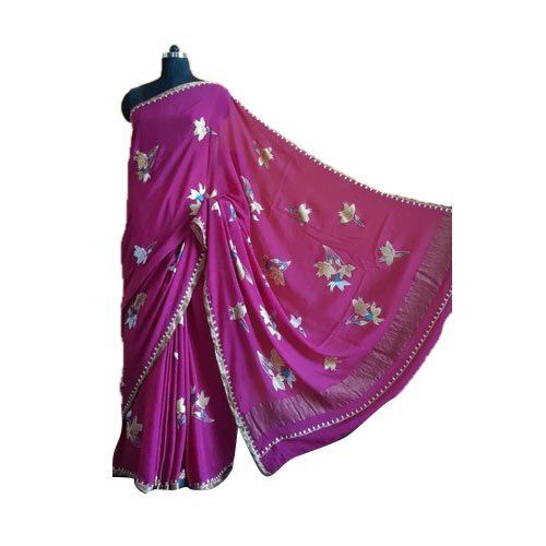 Hand Painted With Hand Work Party Wear Ladies Designer Pure Crepe Saree