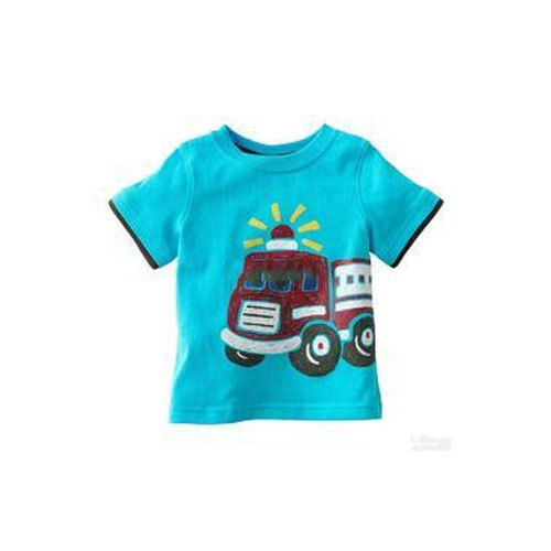 Blue Printed Half Sleeve Round Neck Cotton Casual Wear Kids T- Shirt Gender: Boy