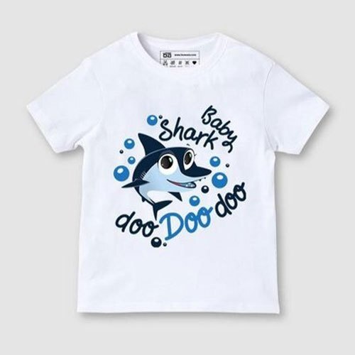 Pure Cotton White Printed Casual Wear Half Sleeve Round Neck Skin Friendly Baby T Shirt  Gender: Boy