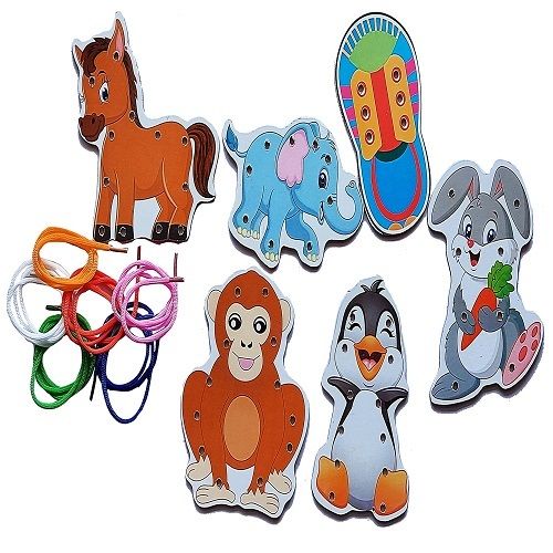 Lacing Animals Toy For Kids| Learning While Playing, Activity Game Gift For Children | Include 6 Pcs Animal, 6 Ropes