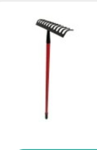 Red And Black Stainless Steel Garden Rake With Wooden Handle 