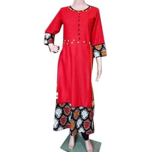 Multi Color Full Sleeve Cotton Material Regular Fit Casual Wear Ladies Printed Kurtis