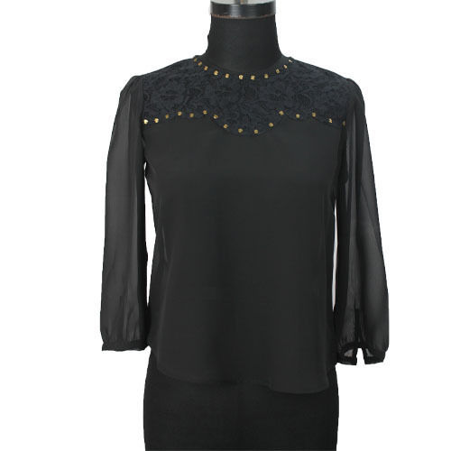 Summer Plain Black Full Sleeve Simple Elegant And Stylish Look Casual Wear Top For Ladies