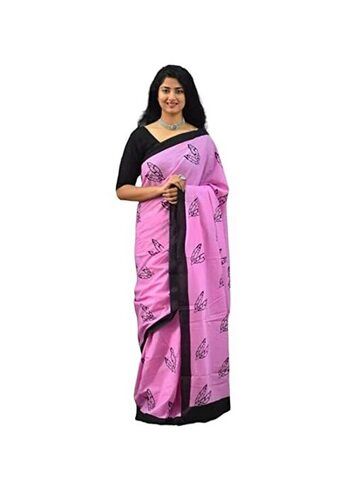 Pink Mulmul Saree For Women'S Hand Block Print Saree Pure Cotton Fabric With Unstitched Blouse Piece ]]Pa[[