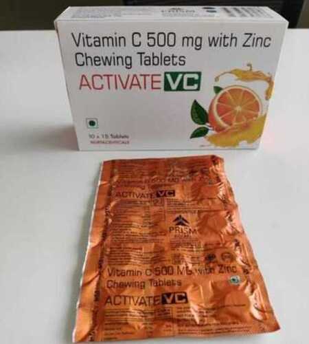 Vitamin C 500 Mg With Zinc - Chewable Tablets, No Artificial Flavors or Colors, Orange Flavor, Immune Support