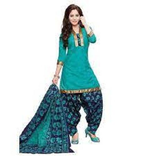 Women Comfortable And Breathable 3/4th Sleeves Cotton Silk Blue Suit 