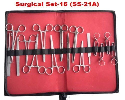 Sliver Durable Stainless Steel Surgical Set, Set Content 16 Pieces