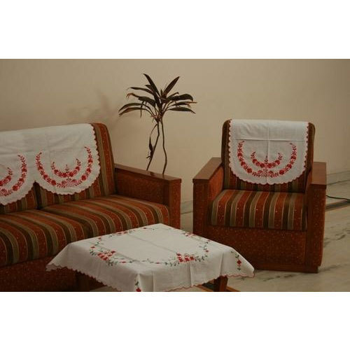 Heat Resistant Comfortable Skin Friendly Made With Genuine Leather Cotton White Embroidered Sofa Back Cover
