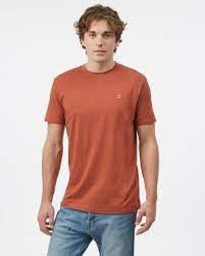 Men Summer Wear Short Sleeves And Round Neck Plain Brown Cotton T-Shirt Gender: Male