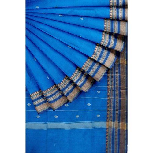 Plain Blue Beautiful Stylish Breathable Designer Wear Modern And Trendy Cotton Saree For Women