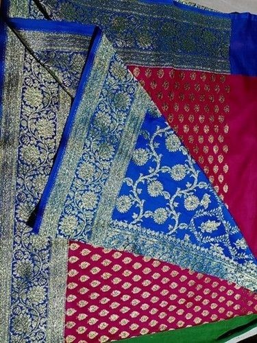 Blue And Pink  Floral Jaal Pattern Zari Embroidery For Parties Women Banarasi Silk Saree