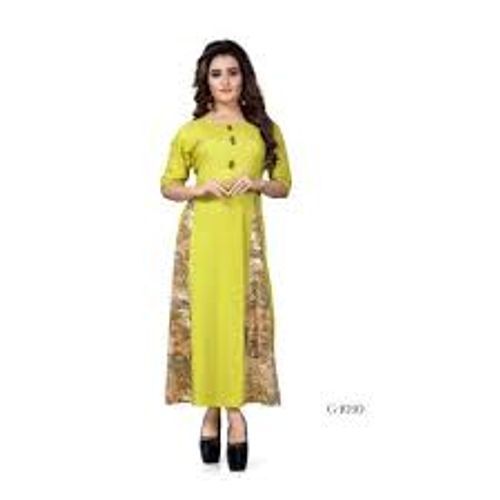 Casual Wear Printed Ladies 3/4th Sleeve Soft Stylish Cotton Green Fancy Kurti