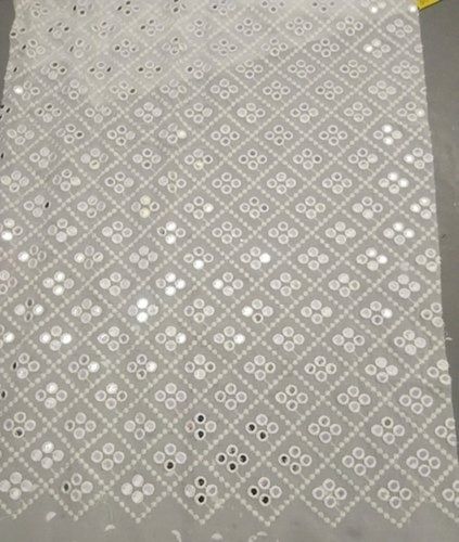 Grey And White Color Stone Work Printed Pattern Georgette Fabric