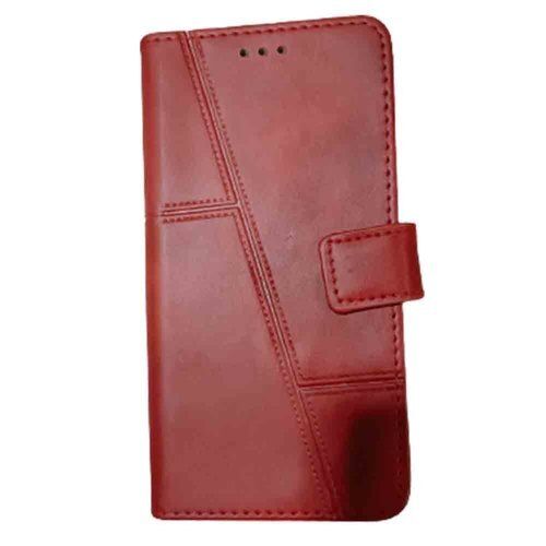 Highly Durable Maroon Button Plain Rectangular Mobile Flip Cover 