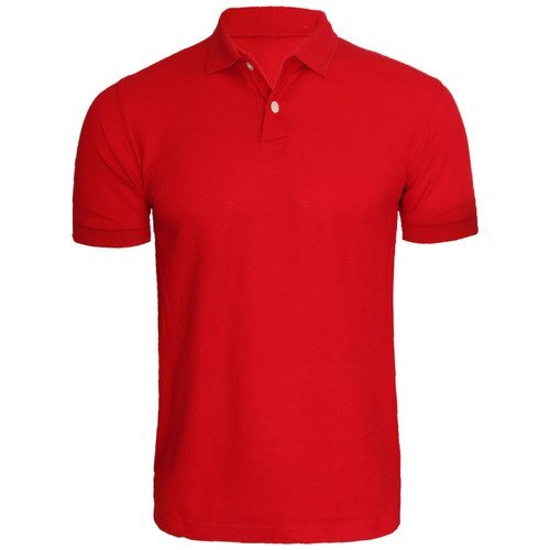  Red Plain Polo Neck Half Sleeve Breathable Skin Friendly Wrinkle Free Cotton T-Shirt For Men Gender: Male