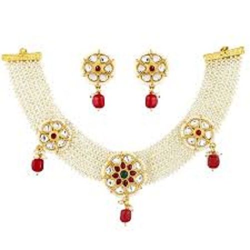 Stylish Skin Friendly Elegant Look Attractive Designer Red And White Imitation Necklace Set
