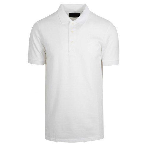 White Plain Polo Neck Half Sleeve Breathable Skin Friendly Wrinkle Free Cotton T-Shirt For Men