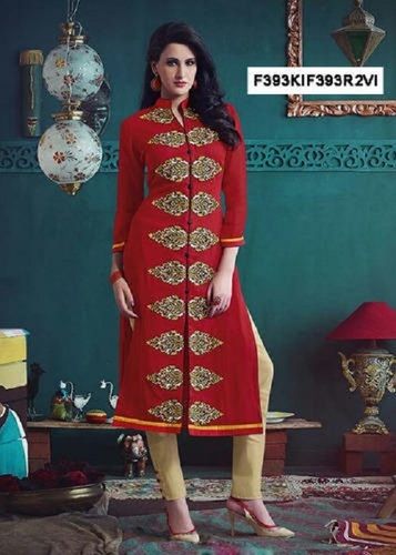 Women Cotton Comfortable And Breathable Red Printed Short Sleeves Designer Kurti