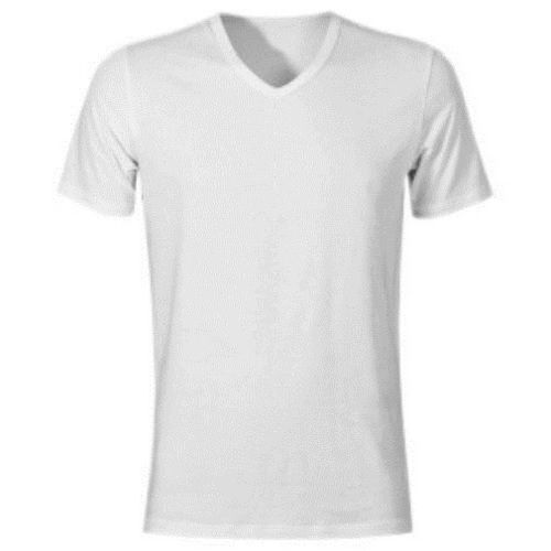 पुरुषों के लिए ब्रीथेबल V नेक शॉर्ट स्लीव्स प्लेन व्हाइट कॉटन टी शर्ट 