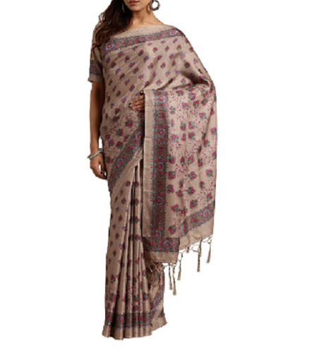 Brown Lightweight Comfortable And Washable Party Wear Printed Cotton Silk Saree