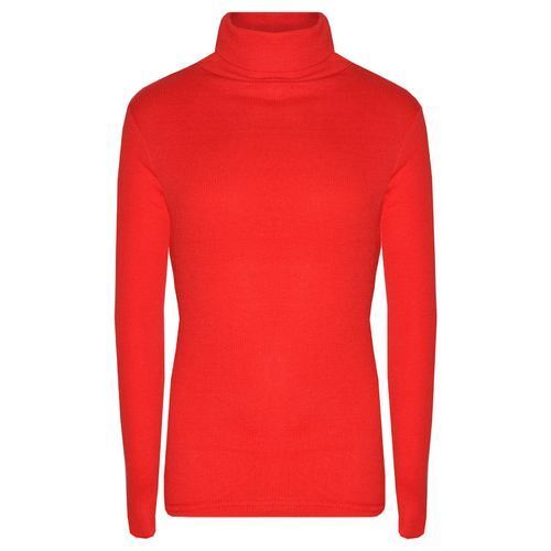 Simple And Stylish Look Breathable Skin Friendly Wrinkle Free Red Full Sleeve High Neck T Shirt For Ladies  Age Group: Above 18