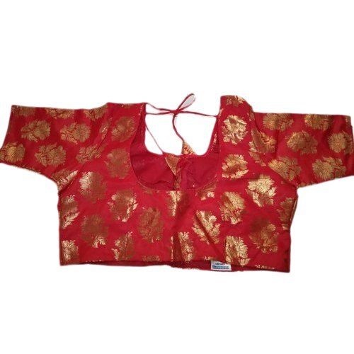 Indian Simple Elegant Stylish Look Gorgeous And Beautiful Red And Golden Cotton Party Wear Half Sleeve Leaves Printed Blouse