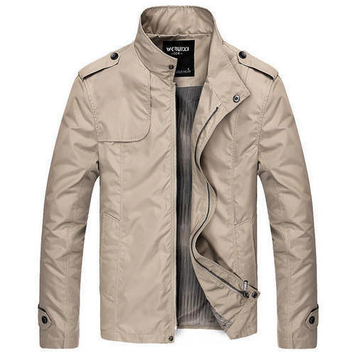 Men Full Sleeves Breathable Skin Friendly And Comfortable Plain Polyester Cream Jacket