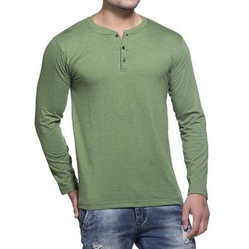 Basic Light green Crew Neckline Long Sleeves Cotton T-Shirt