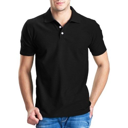 Mens Polo Neck Short Sleeve Casual Wear Regular Fit Black Cotton T-Shirt