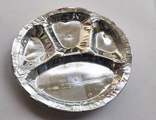 Pack Of 25 Light Weight Recyclable Round Disposable 4 Compartment Silver Plates, 9 Inch