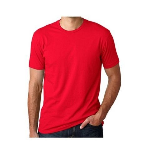 Red And Half Sleeve Plain Round Neck Skin Friendly Breathable Cotton T Shirt For Men