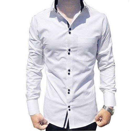 Men Full Sleeves Breathable And Light Weight Soft Cotton Plain White Shirt 