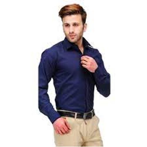 Men'S Comfortable Wear Perfect Casual Elegant Full Sleeves Plain Formal Black Shirts Blue Collar Style: Classic