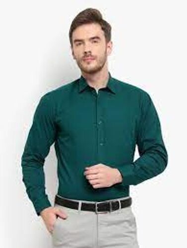 Men'S Cotton Regular Fit Plain Green Solid Full Sleeves Formal Shirt Collar Style: Classic