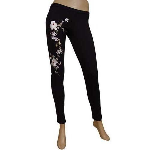 Printed Black With White Stretchable Breathable Cotton Designer Legging For Ladies