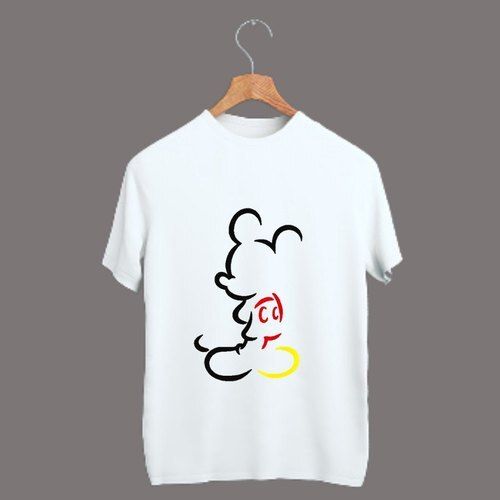 Soft And Comfortable Mickey Design Half Sleeve Round Neck Poly Cotton T Shirt For Men