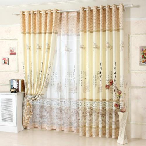 Yellow Printed Patern Cream Color Cotton Door Curtain For Home And Hotel